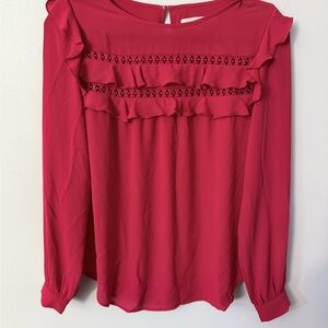 LOFT Red long sleeve Ruffle Blouse
